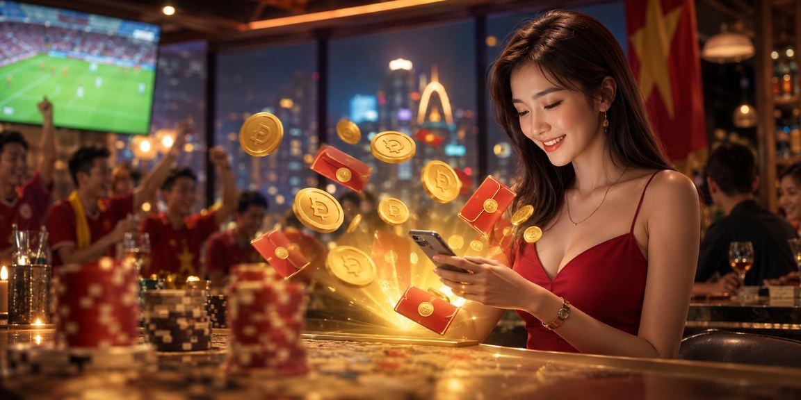 Người mẫu cầm phong bì đỏ trước biểu tượng Hà Nội trong dịp lễ