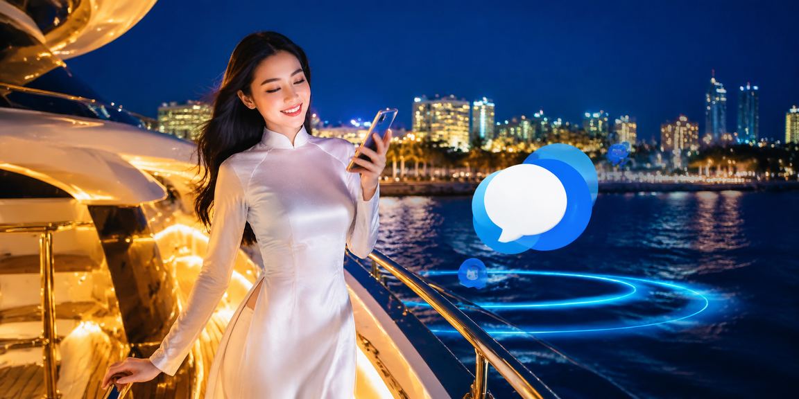 Người dùng truy cập casino di động tại bãi biển Phan Thiết với áo dài