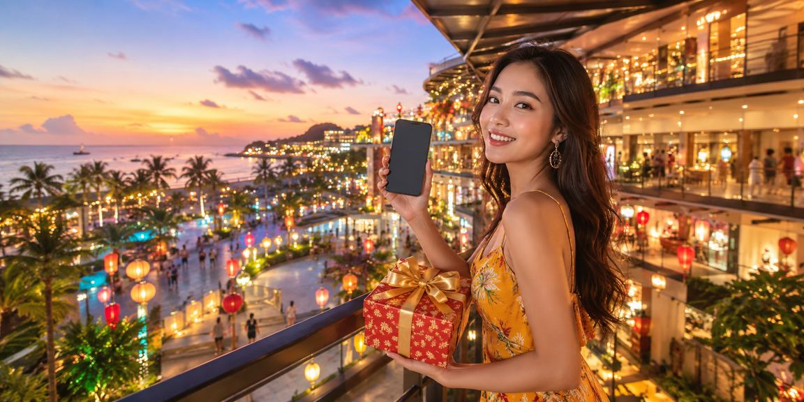 Người dùng tại Phú Quốc trải nghiệm casino trên điện thoại trong không khí lễ hội