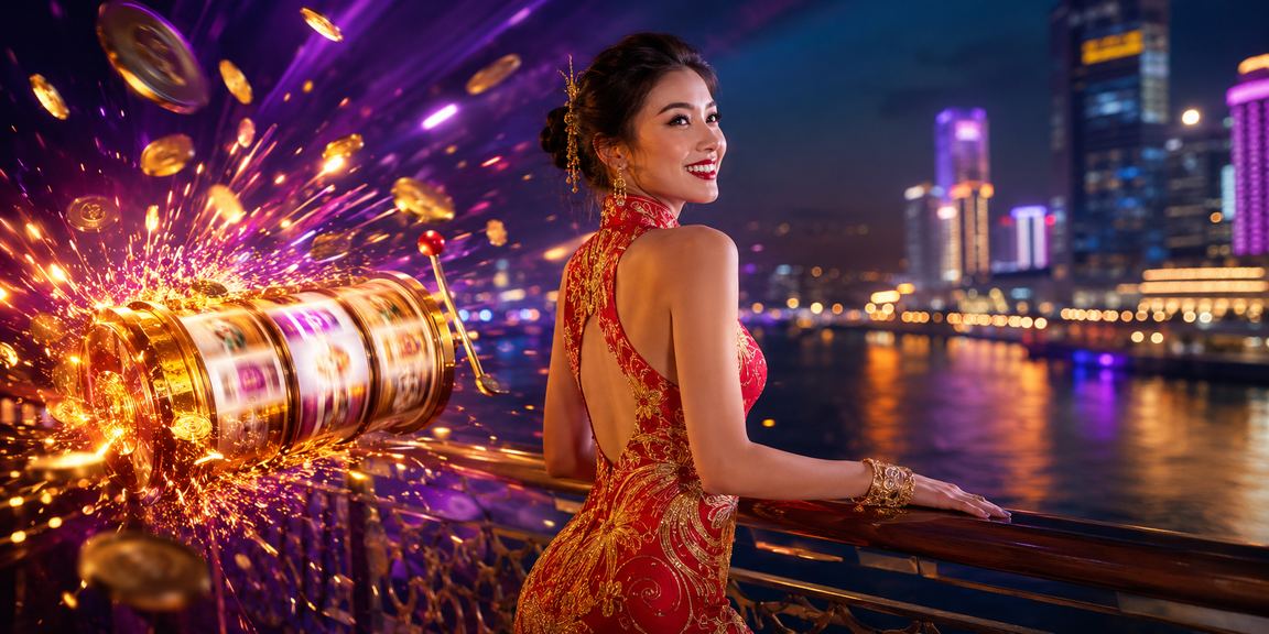 Màn hình slot game neon rực rỡ về đêm tại Sài Gòn trên điện thoại di động